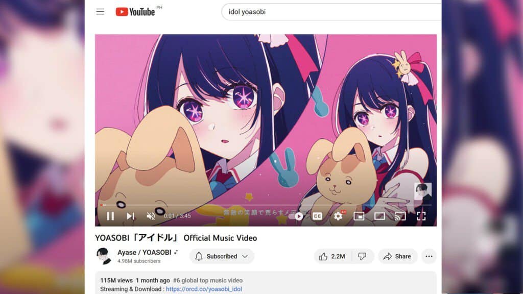 คู่หู J-pop ทำสถิติยอดวิวเพลง Idol ของ เกิดใหม่เป็นลูกโอชิ ทะลุ 115 ล้านครั้งบน YouTube